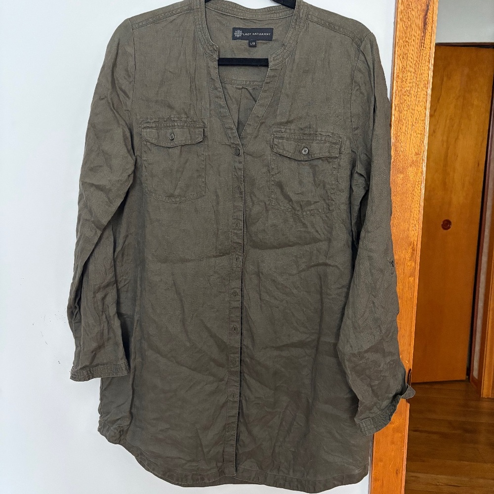 Lady Hathaway Olive Green Utility Button-Up Shirt | Women’s Large
